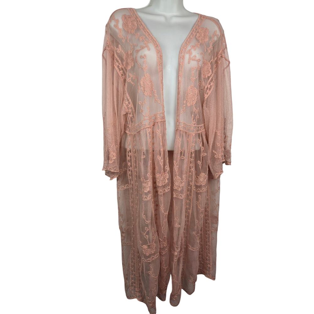 Lauren Conrad Sheer Mesh Cover Up, Dusty Blush, One Size fits All, Embroidered